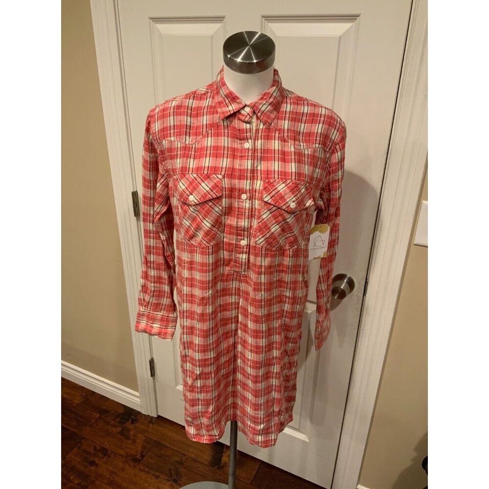 Current/Elliott Pink Plaid Linen Shirt Dress", Size 0 (XS)